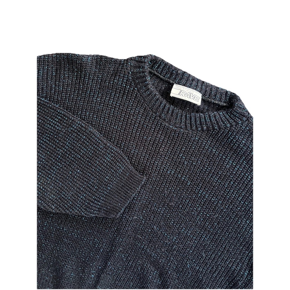 Vintage USA Rave Black‎ Blue Metallic Knit Pullover Sweater 80's-90's Punk XS S